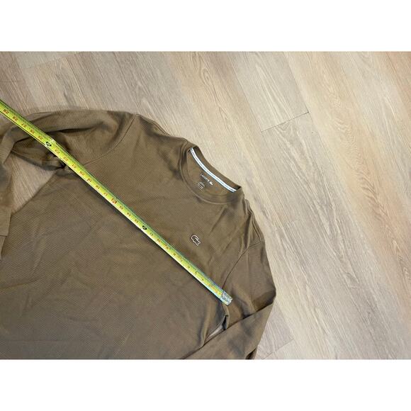 LACOSTE - MEN’s LARGE WAFFLE-KNIT BROWN THERMAL LONG SLEEVES SLEEP SHIRT - Picture 3 of 4